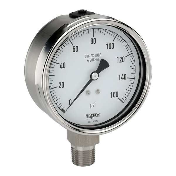 Vacuum Gauge, 6" 304SS Case, 316SS Internals, 30 vac, 1/2 NPT Male Back Conn